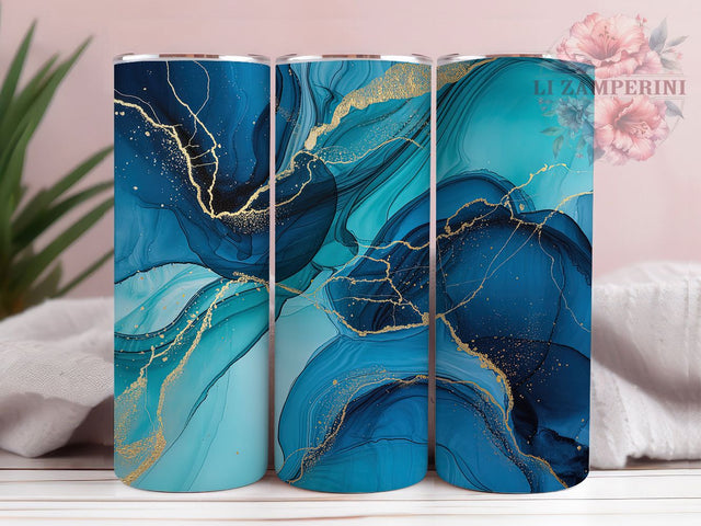 Alcohol Ink Blue Gold Marble 20oz Tumbler Wrap, Blue Gold Marble, Ink Texture, Marble Design, Elegant Pattern, 20oz Tumbler Wrap, Sublimation PNG Sublimation Li Zamperini 
