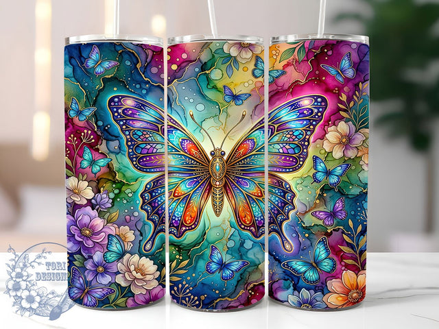 Alcohol Ink Butterfly 20oz Tumbler, Alcohol Ink Tumbler, Ink Butterfly, Butterfly Tumbler, Alcohol Ink PNG, Butterfly Wrap PNG, Ink Butterfly PNG, 20oz Tumbler Wrap Sublimation ToriDesigns 