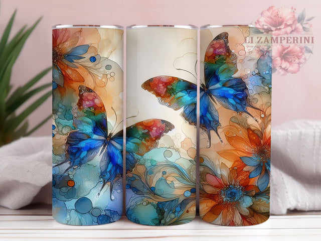 Alcohol Ink Butterfly 20oz Tumbler Wrap PNG, Butterfly Tumbler Png, Straight & Tapered Tumbler Wrap, Instant Digital Download Sublimation Li Zamperini 