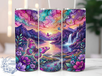 Alcohol Ink Butterfly Lake 20oz Tumbler, Alcohol Ink Butterfly, Butterfly Lake, Alcohol Ink Tumbler, 20oz Tumbler, Butterfly Tumbler, Lake Tumbler, Tumbler Wrap Sublimation ToriDesigns 