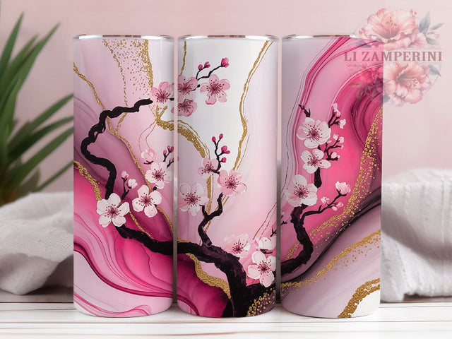 Alcohol Ink Cherry Blossom Tumbler, Cherry Blossom Tumbler, Pink Floral Wrap, Whimsical Blossom Wrap, Elegant Ink Wrap, Sublimation Design, Trendy Gift Idea Sublimation Li Zamperini 