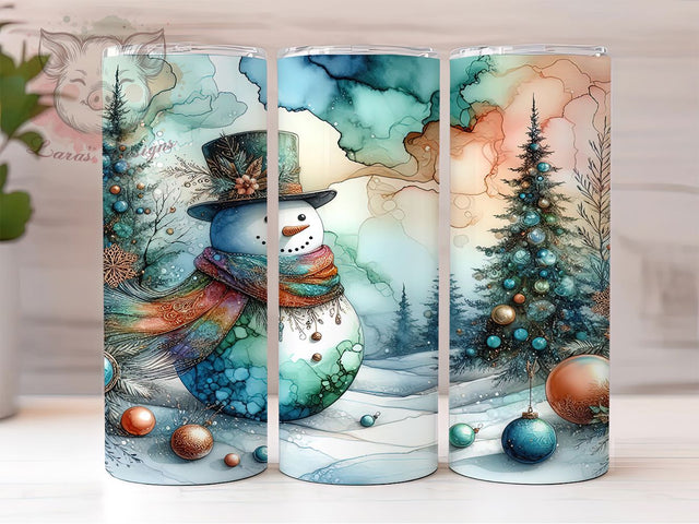 Alcohol Ink Christmas Snowman Tumbler, Christmas Snowman Art, Ink Style Tumbler, 20Oz Wrap Design, Snowman Sublimation, Festive Ink Design, Holiday Snowman Theme Sublimation Lara' s Designs 