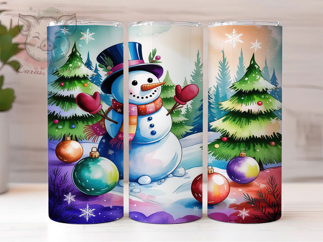 Alcohol Ink Christmas Snowman Tumbler, Christmas Snowman Art, Ink Style Tumbler, 20Oz Wrap Design, Snowman Sublimation, Festive Ink Design, Holiday Snowman Theme Sublimation Lara' s Designs 