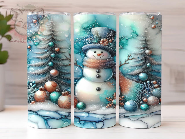 Alcohol Ink Christmas Snowman Tumbler, Christmas Snowman Art, Ink Style Tumbler, 20Oz Wrap Design, Snowman Sublimation, Festive Ink Design, Holiday Snowman Theme Sublimation Lara' s Designs 