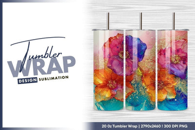 Alcohol ink colorful flowers with gold accents Sublimation Regulrcrative 