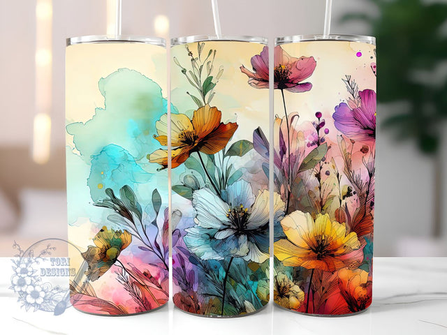 Alcohol Ink Colorful Wildflowers 20oz Skinny Tumbler, alcohol ink drinkware, floral tumbler, garden tumbler, nature tumbler, vibrant tumbler, gift tumbler, alcohol ink art, wildflower collection Sublimation ToriDesigns 