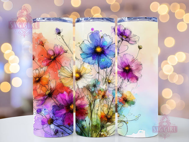 Alcohol Ink Colorful Wildflowers 20oz Skinny Tumbler Sublimation Design Digital Download PNG Instant DIGITAL ONLY 20oz Straight Tumbler Sublimation SvggirlplusArt 