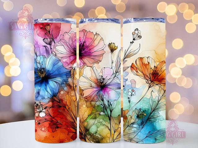 Alcohol Ink Colorful Wildflowers 20oz Skinny Tumbler Sublimation Design Digital Download PNG Sublimation SvggirlplusArt 