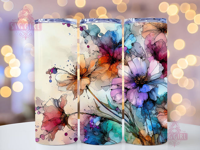 Alcohol Ink Colorful Wildflowers 20oz Skinny Tumbler Sublimation Design Digital Download PNG Sublimation SvggirlplusArt 