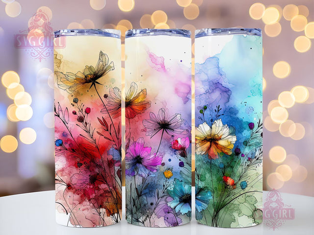 Alcohol Ink Colorful Wildflowers 20oz Skinny Tumbler Sublimation Design Digital Download PNG Sublimation SvggirlplusArt 