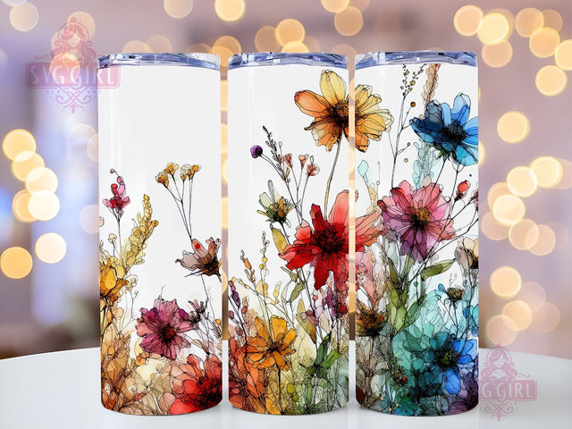Alcohol Ink Colorful Wildflowers 20oz Skinny Tumbler Sublimation Design Digital Download PNG Sublimation SvggirlplusArt 