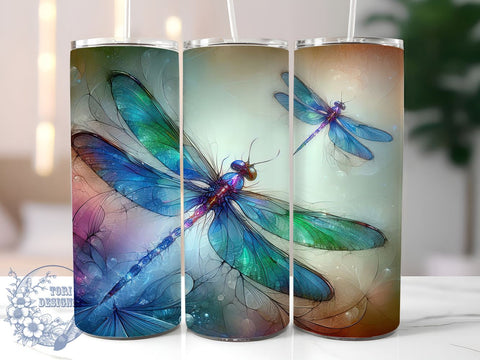 Alcohol Ink Dragonflies 20oz Skinny Tumbler PNG, Dragonfly Tumbler Sublimation Wrap, Straight & Tapered Tumbler Wrap, Instant Digital Download Sublimation ToriDesigns 