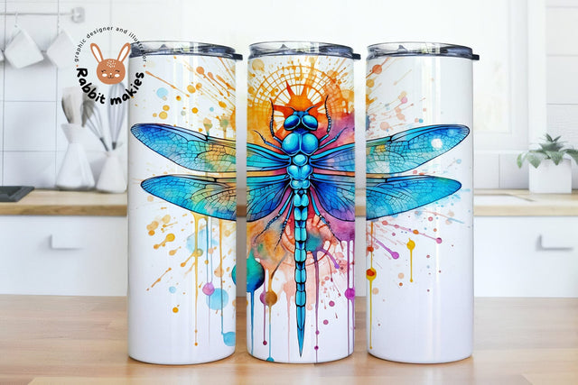 Alcohol Ink Dragonflies 20oz Skinny Tumbler Sublimation Design Templates, Dragonfly Tumbler PNG Digital Download Sublimation Rabbitmakies 
