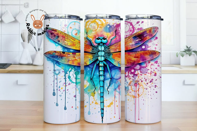 Alcohol Ink Dragonflies 20oz Skinny Tumbler Sublimation Design Templates, Dragonfly Tumbler PNG Digital Download Sublimation Rabbitmakies 