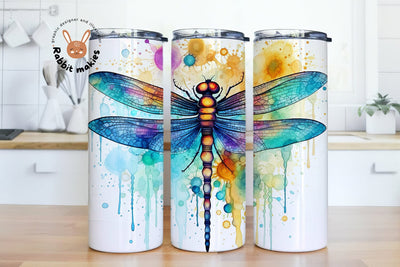 Alcohol Ink Dragonflies 20oz Skinny Tumbler Sublimation Design Templates, Dragonfly Tumbler PNG Digital Download Sublimation Rabbitmakies 