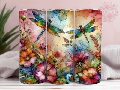 Alcohol Ink Dragonflies 20oz Tumbler Wrap PNG, Dragonfly Floral Tumber Png, Straight & Tapered Tumbler Wrap, Instant Digital Download Sublimation Li Zamperini 