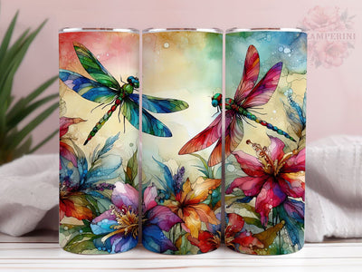 Alcohol Ink Dragonflies 20oz Tumbler Wrap PNG, Dragonfly Floral Tumber Png, Straight & Tapered Tumbler Wrap, Instant Digital Download Sublimation Li Zamperini 