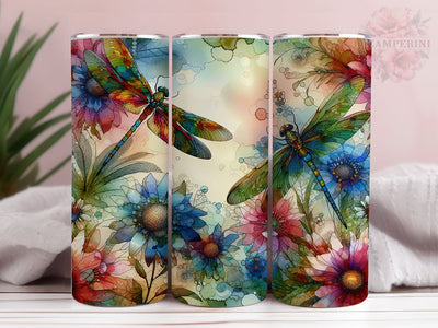 Alcohol Ink Dragonflies 20oz Tumbler Wrap PNG, Dragonfly Floral Tumber Png, Straight & Tapered Tumbler Wrap, Instant Digital Download Sublimation Li Zamperini 