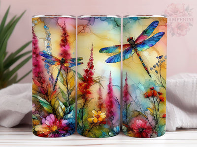 Alcohol Ink Dragonflies 20oz Tumbler Wrap PNG, Dragonfly Floral Tumber Png, Straight & Tapered Tumbler Wrap, Instant Digital Download Sublimation Li Zamperini 