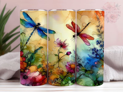 Alcohol Ink Dragonflies 20oz Tumbler Wrap PNG, Dragonfly Floral Tumber Png, Straight & Tapered Tumbler Wrap, Instant Digital Download Sublimation Li Zamperini 
