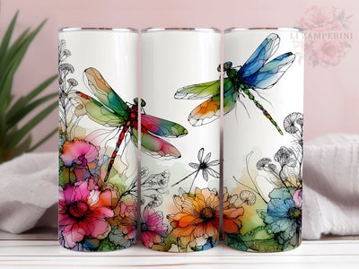 Alcohol Ink Dragonflies 20oz Tumbler Wrap PNG, Dragonfly Floral Tumber Png, Straight & Tapered Tumbler Wrap, Instant Digital Download Sublimation Li Zamperini 