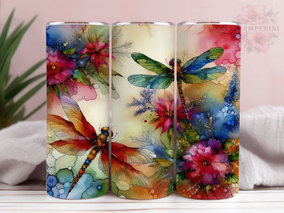 Alcohol Ink Dragonflies 20oz Tumbler Wrap PNG, Dragonfly Floral Tumber Png, Straight & Tapered Tumbler Wrap, Instant Digital Download Sublimation Li Zamperini 