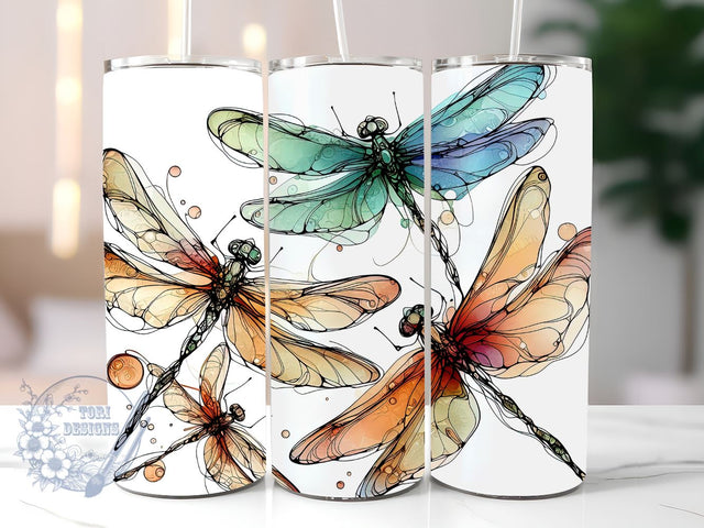 Alcohol Ink Dragonflies Skinny Tumbler Sublimation Design Templates, Dragonfly Tumbler Straight PNG Digital Download Sublimation ToriDesigns 