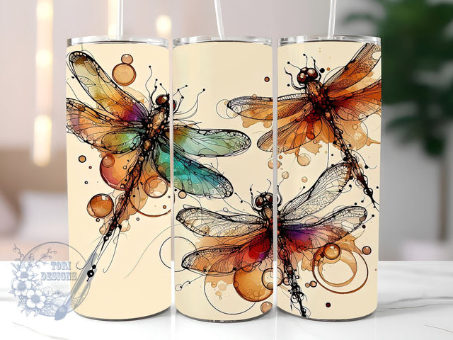 Alcohol Ink Dragonflies Skinny Tumbler Sublimation Design Templates, Dragonfly Tumbler Straight PNG Digital Download Sublimation ToriDesigns 