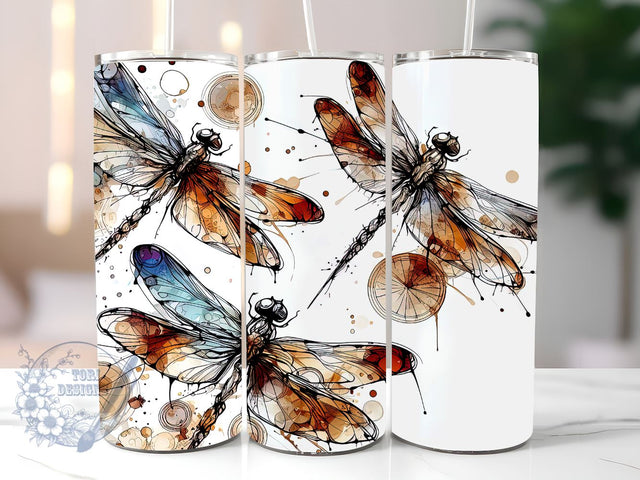 Alcohol Ink Dragonflies Skinny Tumbler Sublimation Design Templates, Dragonfly Tumbler Straight PNG Digital Download Sublimation ToriDesigns 
