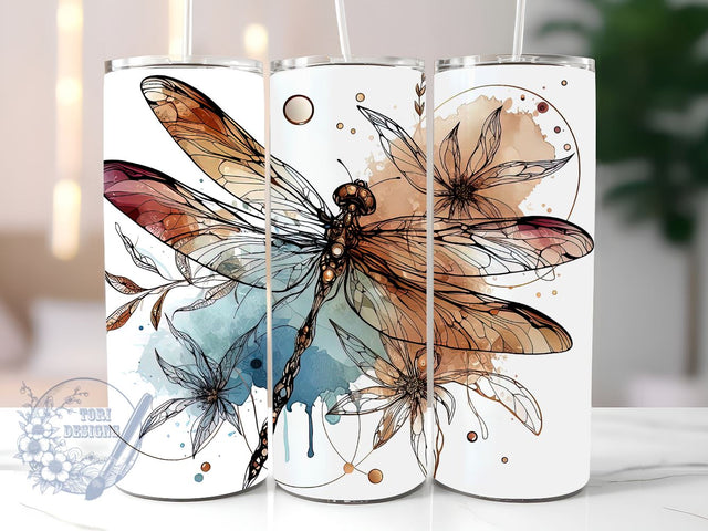 Alcohol Ink Dragonflies Skinny Tumbler Sublimation Design Templates, Dragonfly Tumbler Straight PNG Digital Download Sublimation ToriDesigns 