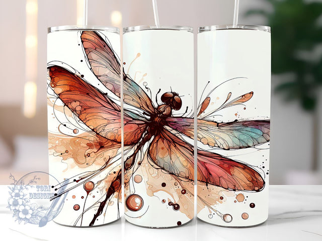 Alcohol Ink Dragonflies Skinny Tumbler Sublimation Design Templates, Dragonfly Tumbler Straight PNG Digital Download Sublimation ToriDesigns 