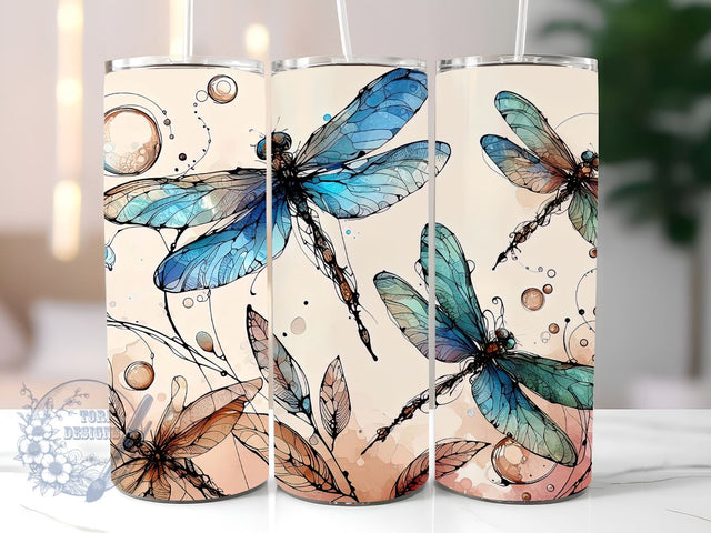 Alcohol Ink Dragonflies Skinny Tumbler Sublimation Design Templates, Dragonfly Tumbler Straight PNG Digital Download Sublimation ToriDesigns 