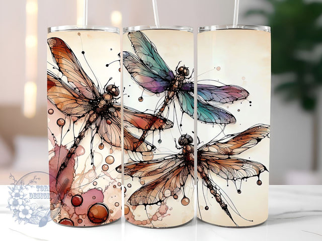 Alcohol Ink Dragonflies Skinny Tumbler Sublimation Design Templates, Dragonfly Tumbler Straight PNG Digital Download Sublimation ToriDesigns 