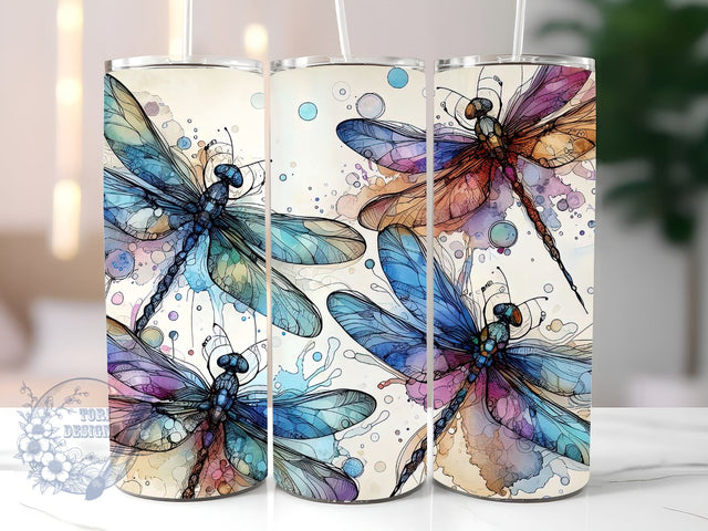 Alcohol Ink Dragonflies Skinny Tumbler Sublimation Design Templates, Dragonfly Tumbler Straight PNG Digital Download Sublimation ToriDesigns 