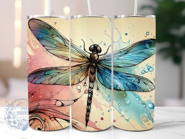 Alcohol Ink Dragonflies Skinny Tumbler Sublimation Design Templates, Dragonfly Tumbler Straight PNG Digital Download Sublimation ToriDesigns 