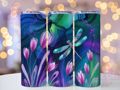 Alcohol Ink Dragonfly Tumbler, Alcohol Ink, Nature Theme, Vibrant Colors, Elegant Design, 20Oz Tumbler, Sublimation Wrap Sublimation SvggirlplusArt 