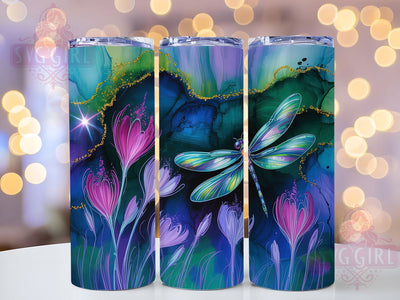 Alcohol Ink Dragonfly Tumbler, Alcohol Ink, Nature Theme, Vibrant Colors, Elegant Design, 20Oz Tumbler, Sublimation Wrap Sublimation SvggirlplusArt 
