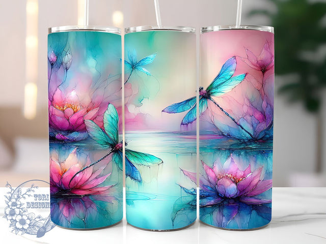 Alcohol Ink Dragonfly Tumbler, Alcohol Ink Tumbler, Whimsical Dragonfly Wrap, Colorful Ink Wrap, Artistic Dragonfly Wrap, Sublimation Design, Trendy Gift Idea Sublimation ToriDesigns 