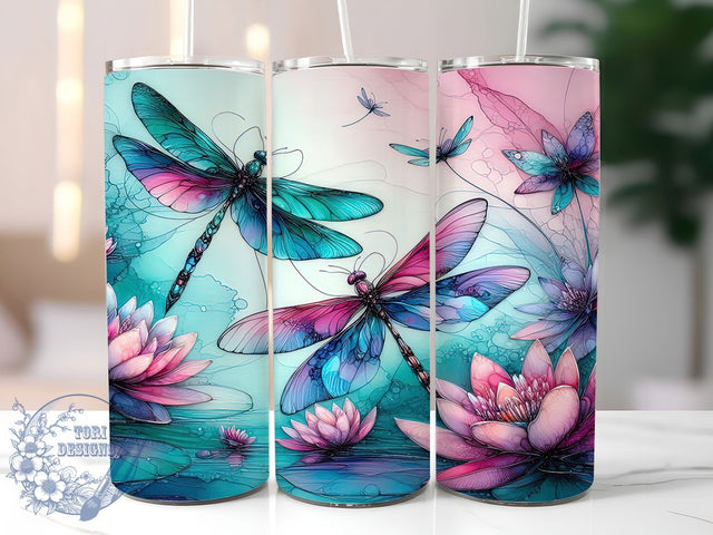 Alcohol Ink Dragonfly Tumbler, Alcohol Ink Tumbler, Whimsical Dragonfly Wrap, Colorful Ink Wrap, Artistic Dragonfly Wrap, Sublimation Design, Trendy Gift Idea Sublimation ToriDesigns 