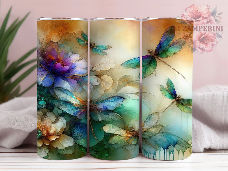 Alcohol Ink Dragonfly Tumbler, Dragonflies Tumbler, Artistic 20oz Wrap, Sublimation Design, Stylish Gift Idea, Colorful Dragonfly Wrap, Nature Inspired Tumbler Sublimation Li Zamperini 