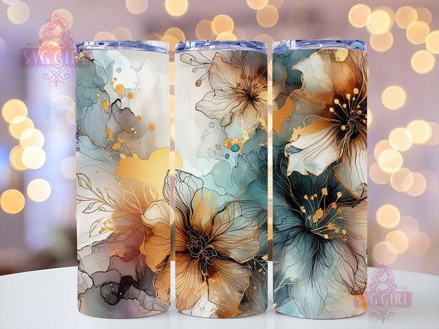 Alcohol Ink Floral 20 oz Skinny Tumbler Sublimation Design Digital Download PNG, Abstract Flowers Tumbler Wrap, Handmade Cup, Craft Tumbler, Craft Drinkware, Craft Cup Sublimation SvggirlplusArt 