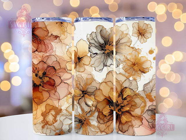 Alcohol Ink Floral 20 oz Skinny Tumbler Sublimation Design Digital Download PNG, Abstract Flowers Tumbler Wrap, Handmade Cup, Craft Tumbler, Craft Drinkware, Craft Cup Sublimation SvggirlplusArt 