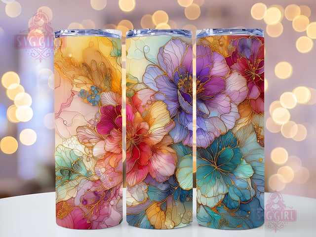 Alcohol Ink Floral 20 oz Skinny Tumbler Sublimation Design Digital Download PNG, Abstract Flowers Tumbler Wrap PNG Sublimation SvggirlplusArt 