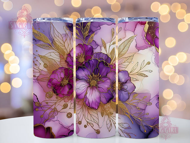 Alcohol Ink Floral 20 oz Skinny Tumbler Sublimation Design Digital Download PNG, Abstract Flowers Tumbler Wrap PNG Sublimation SvggirlplusArt 