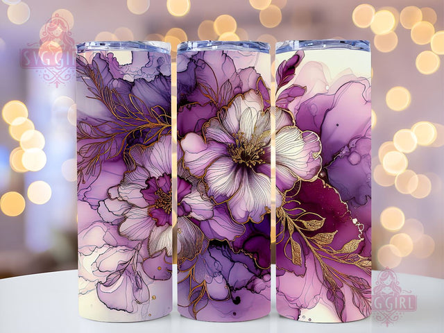 Alcohol Ink Floral 20 oz Skinny Tumbler Sublimation Design Digital Download PNG, Abstract Flowers Tumbler Wrap PNG Sublimation SvggirlplusArt 