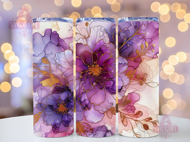 Alcohol Ink Floral 20 oz Skinny Tumbler Sublimation Design Digital Download PNG, Abstract Flowers Tumbler Wrap PNG Sublimation SvggirlplusArt 