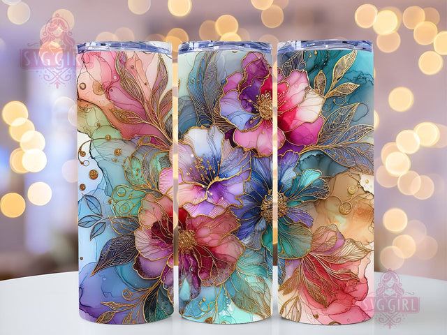 Alcohol Ink Floral 20 oz Skinny Tumbler Sublimation Design Digital Download PNG, Abstract Flowers Tumbler Wrap PNG Sublimation SvggirlplusArt 