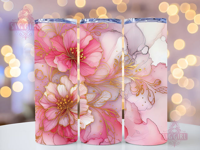 Alcohol Ink Floral 20 oz Skinny Tumbler Sublimation Design Digital Download PNG, Abstract Flowers Tumbler Wrap PNG Sublimation SvggirlplusArt 
