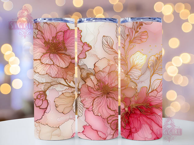 Alcohol Ink Floral 20 oz Skinny Tumbler Sublimation Design Digital Download PNG, Abstract Flowers Tumbler Wrap PNG Sublimation SvggirlplusArt 