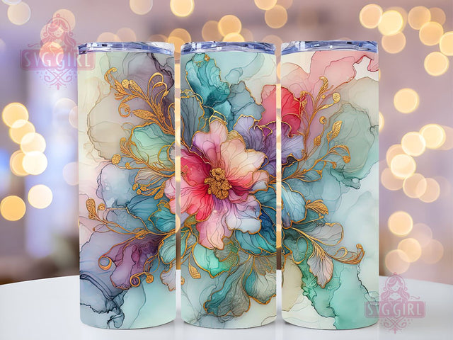 Alcohol Ink Floral 20 oz Skinny Tumbler Sublimation Design Digital Download PNG, Abstract Flowers Tumbler Wrap PNG Sublimation SvggirlplusArt 